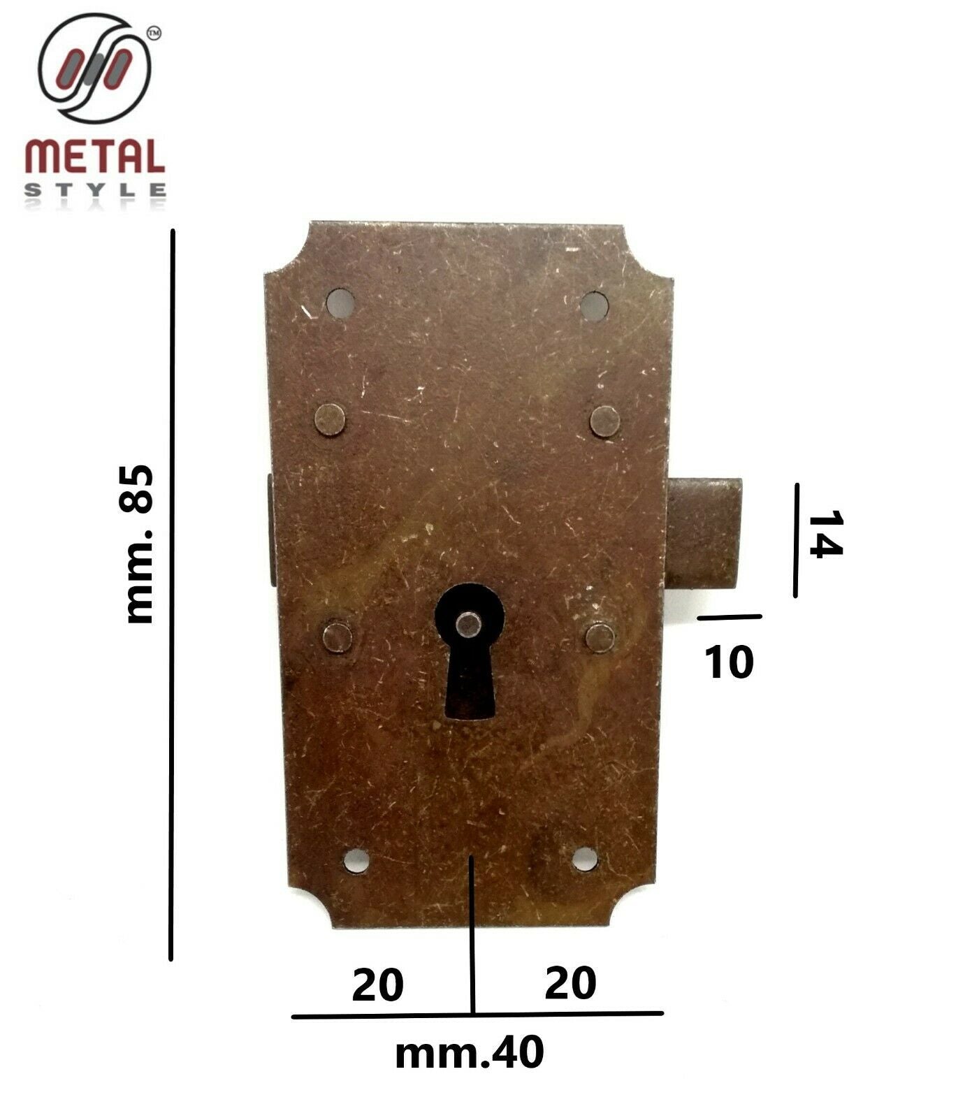SERRATURA PER MOBILI ANTICHI E. mm.20 CASSA ESTERNA REDOSSO OTTONE ANTICO DX/SX
