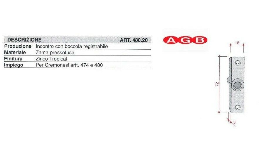 INCONTRO POZZETTO SICURTOP AGB 48020 mm.18x72 BOCCOLA REGOLABILE 48000020