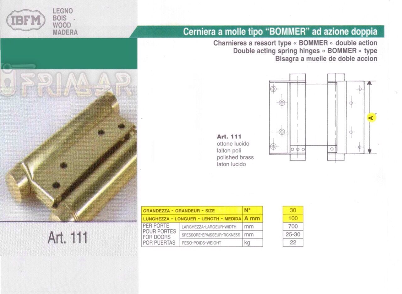 COPPIA CERNIERE A MOLLA BOMMER FAR WEST mm.100 IN OTTONE IBFM