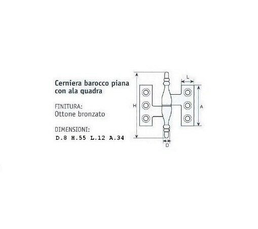 CERNIERA PER MOBILI ANTICHI BAROCCO PIANA ALA QUADRA mm.55x45 BRONZATA Dx/Sx