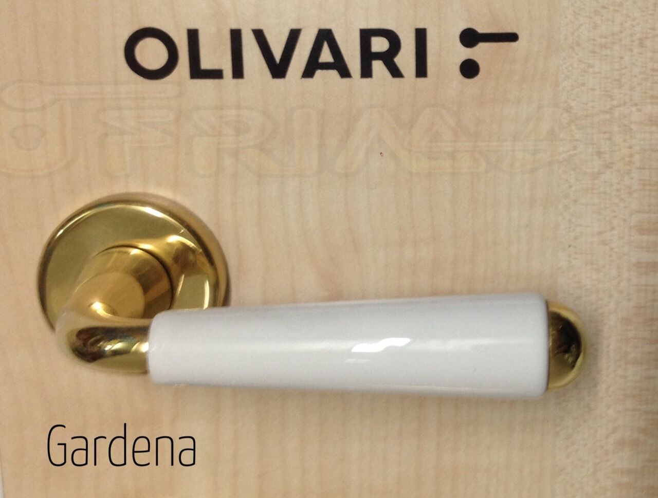 MANIGLIA OLIVARI GARDENA M166RB8 OTTONE LUCIDO + PORCELLANA BIANCA