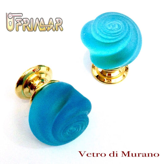 POMOLI VETRO MURANO D.mm.30 ACQUAMARE ACIDATO base OTTONE LUCIDO Made in Italy