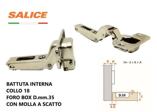 CERNIERA SALICE C2A6P99 FORO mm.35 BATTUTA INTERNA COLLO 18 CON MOLLA A SCATTO
