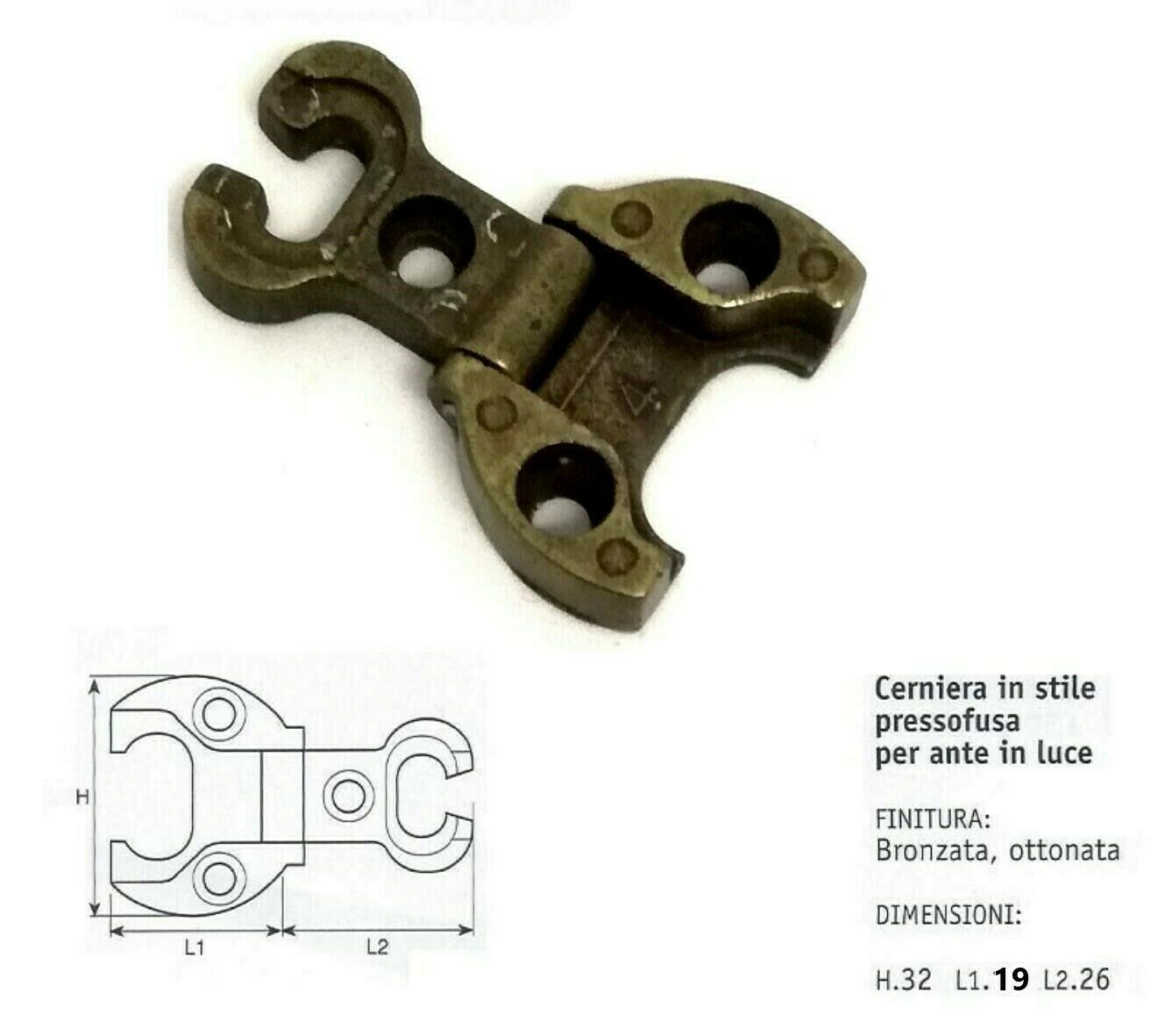 CERNIERE PER MOBILI ANTICHI PER ANTE Bronzato FORO mm.32 L mm.19 ANSELMI 232