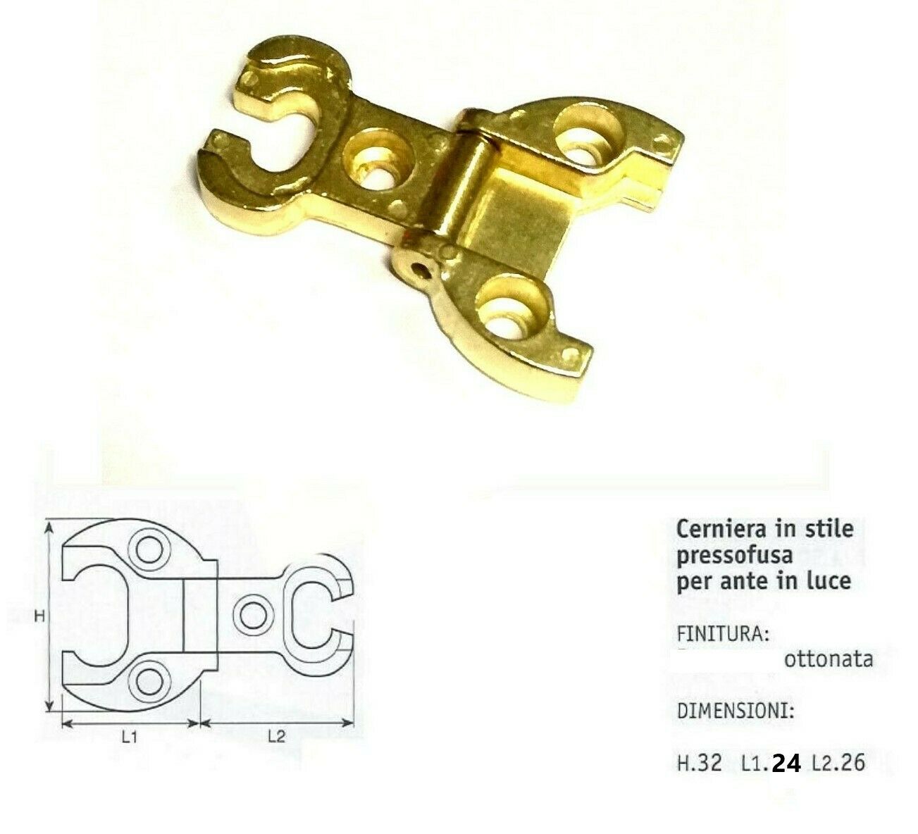 CERNIERE PER MOBILI ANTICHI PER ANTE OTTONATO FORO mm.32 L.mm.24 ANSELMI 232