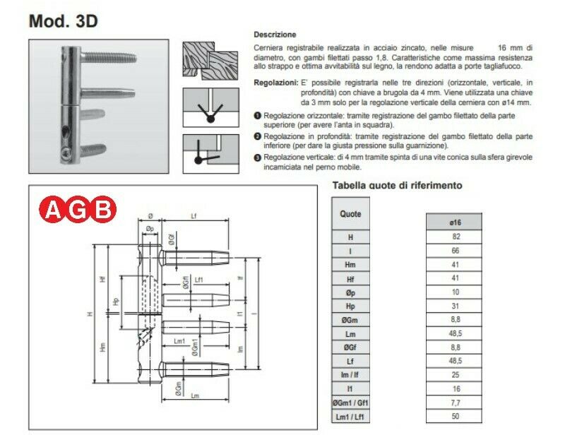 CERNIERA ANUBA PER PORTE IN LEGNO D.16 REGOLABILE E01150 AGB RIDOTTA E011501615