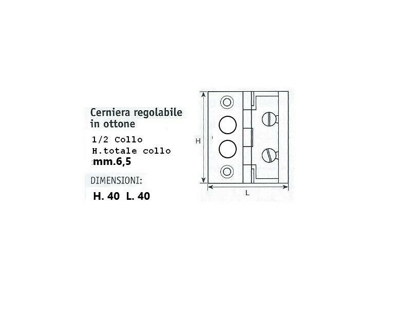 CERNIERE PER MOBILI ANTICHI OTTONATA mm.40x40 COLLO BASSO E BASE REGOLABILE CSS