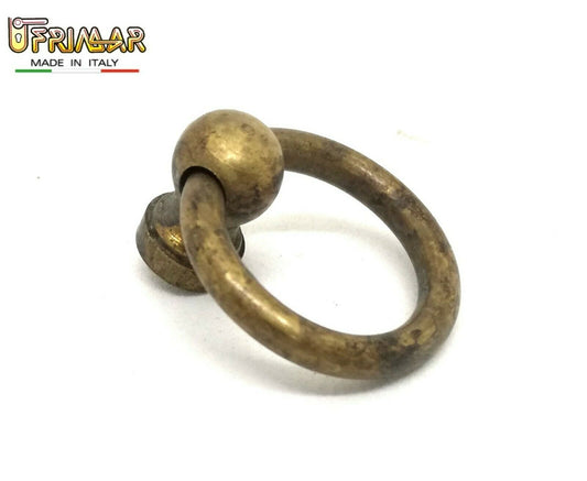 MANIGLIA CLASSICA PER MOBILI ANTICHI AD ANELLO D.22 OTTONE ANTICO UTENSIL LEGNO