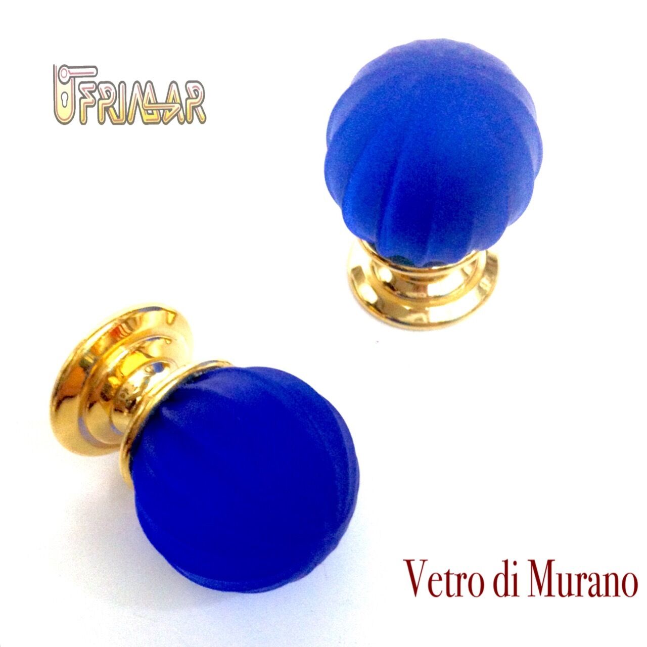 POMOLO VETRO MURANO D.mm.30 BLU ACIDATO con base ORO LUCIDO Made in Italy