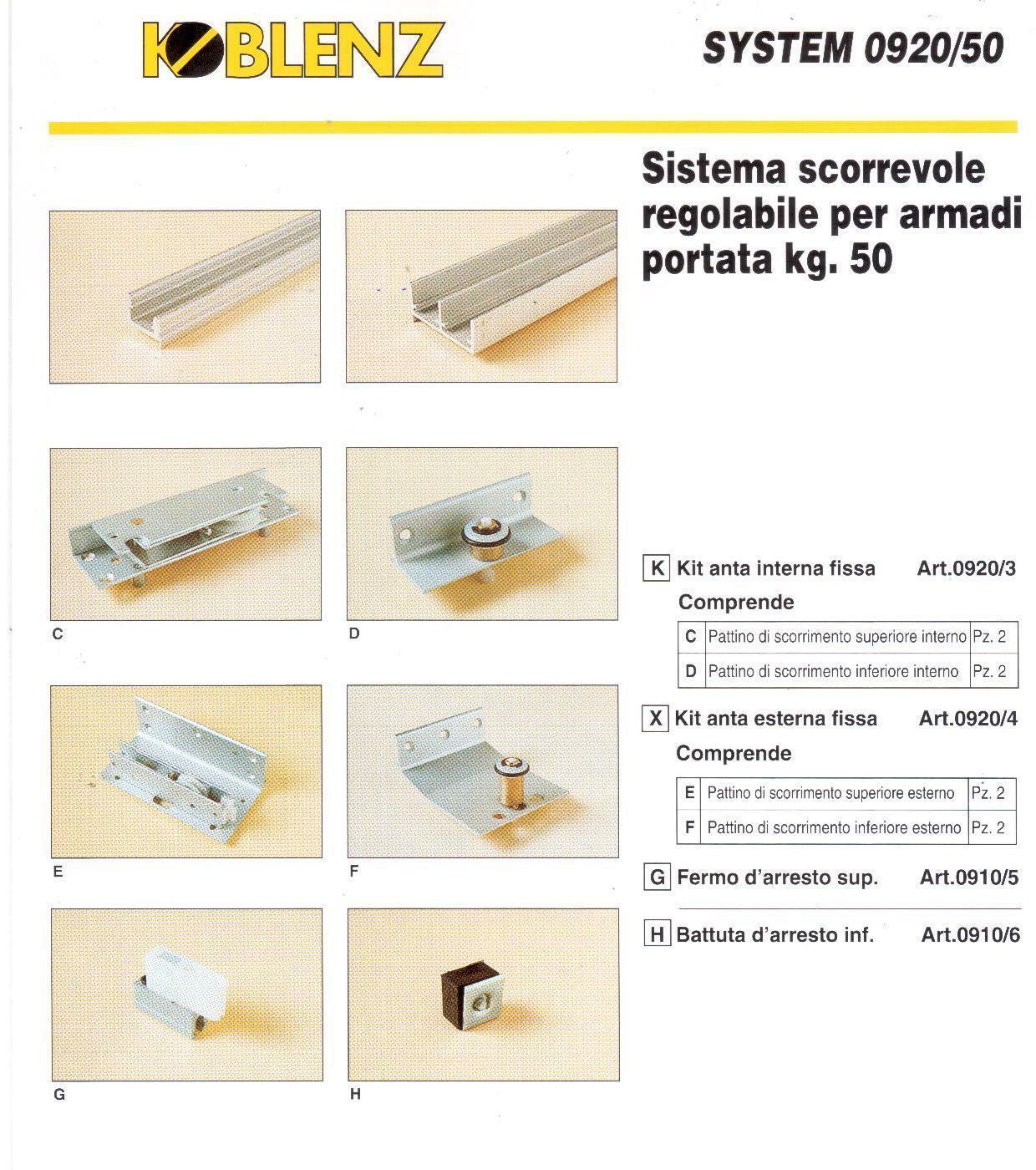 GUARNITURA 0920/3 KOBLENZ PER ANTA INTERNA SCORREVOLE PORTATA KG.50