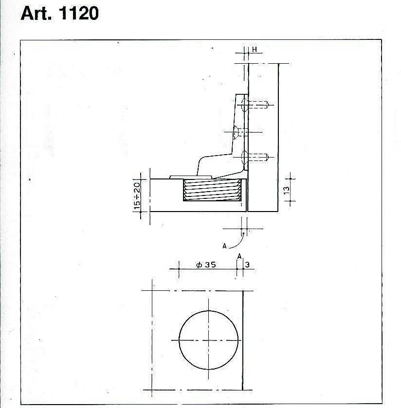 CERNIERA CONFALONIERI UCG 1120 PER ANTA LEGNO BATTUTA INTERNA FORO 35 Ap.92°