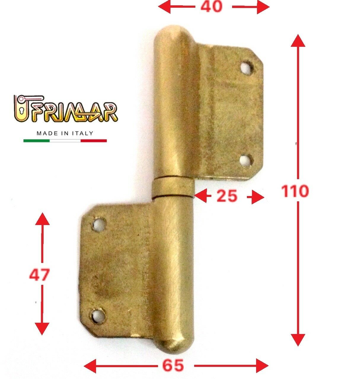 Cerniera per porte legno MM.100X65 Ottone satinato Cerniera a bandiera art.115