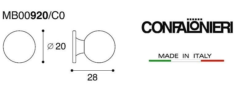 POMELLO POMOLO PER CASSETTO SFERA mm.20 CROMO OPACO CONFALONIERI MB00920 Fil.4mm