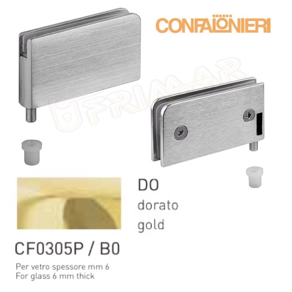 COPPIA CERNIERE PER ANTE IN VETRO mm.6 CONFALONIERI UCG 305PB DORATO 56x26mm