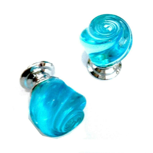 POMOLO IN VETRO MURANO D.mm.30 ACQUAMARE LUCIDO base CROMO LUCIDO Made in Italy