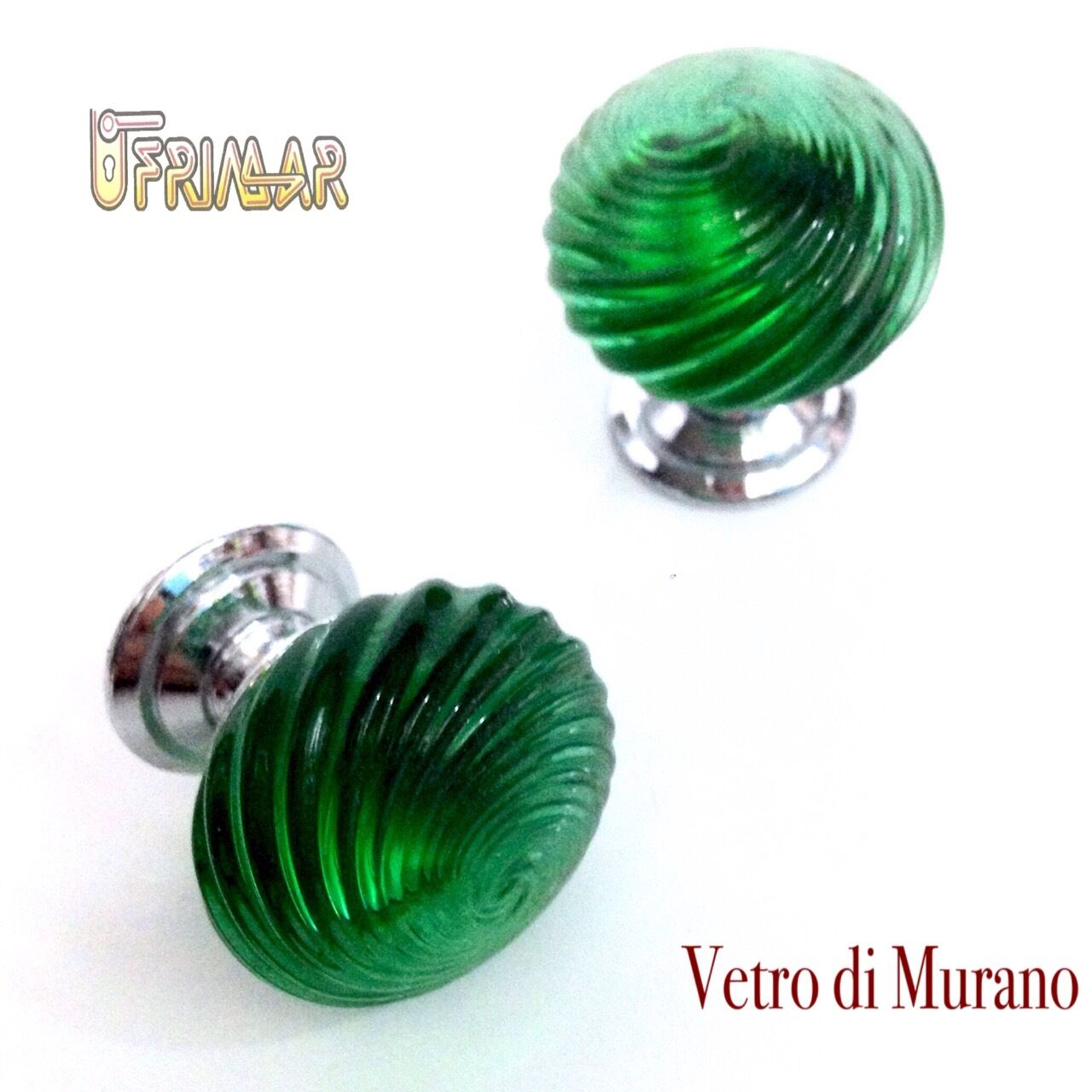 POMOLINO VETRO MURANO D.mm.25 VERDE LUCIDO con base CROMO LUCIDO Made in Italy