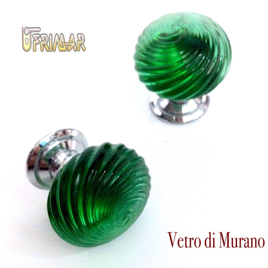 POMOLINO VETRO MURANO D.mm.25 VERDE LUCIDO con base CROMO LUCIDO Made in Italy