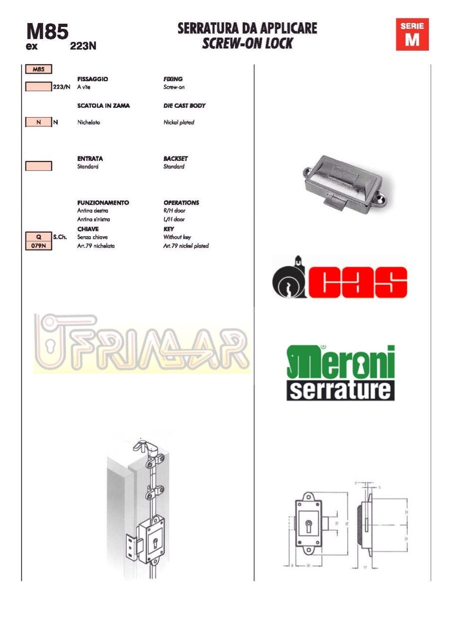 Serratura per armadio CAS aste rotanti Art.223 da applicare Bronzo Tecno Lock