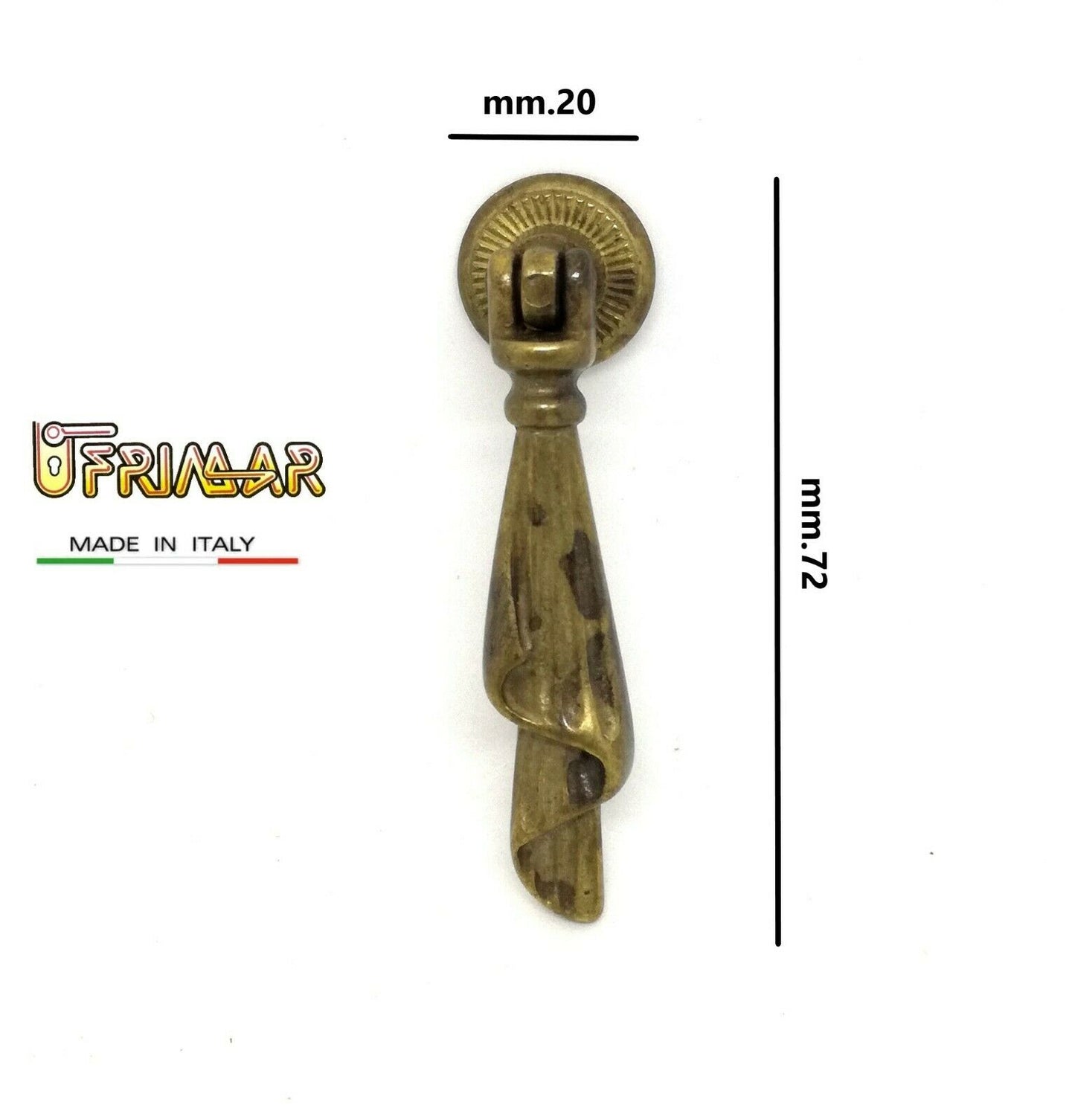 MANIGLIA PENDENTE PER MOBILI ANTICHI mm.72x20 OTTONE PATINATO VECCHIO BESANA