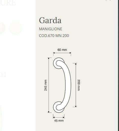 MANIGLIONE PORTA OTTONE LINE CALI' GARDA mm.245 inter.mm.200 ORO PVD ANTIGRAFFIO