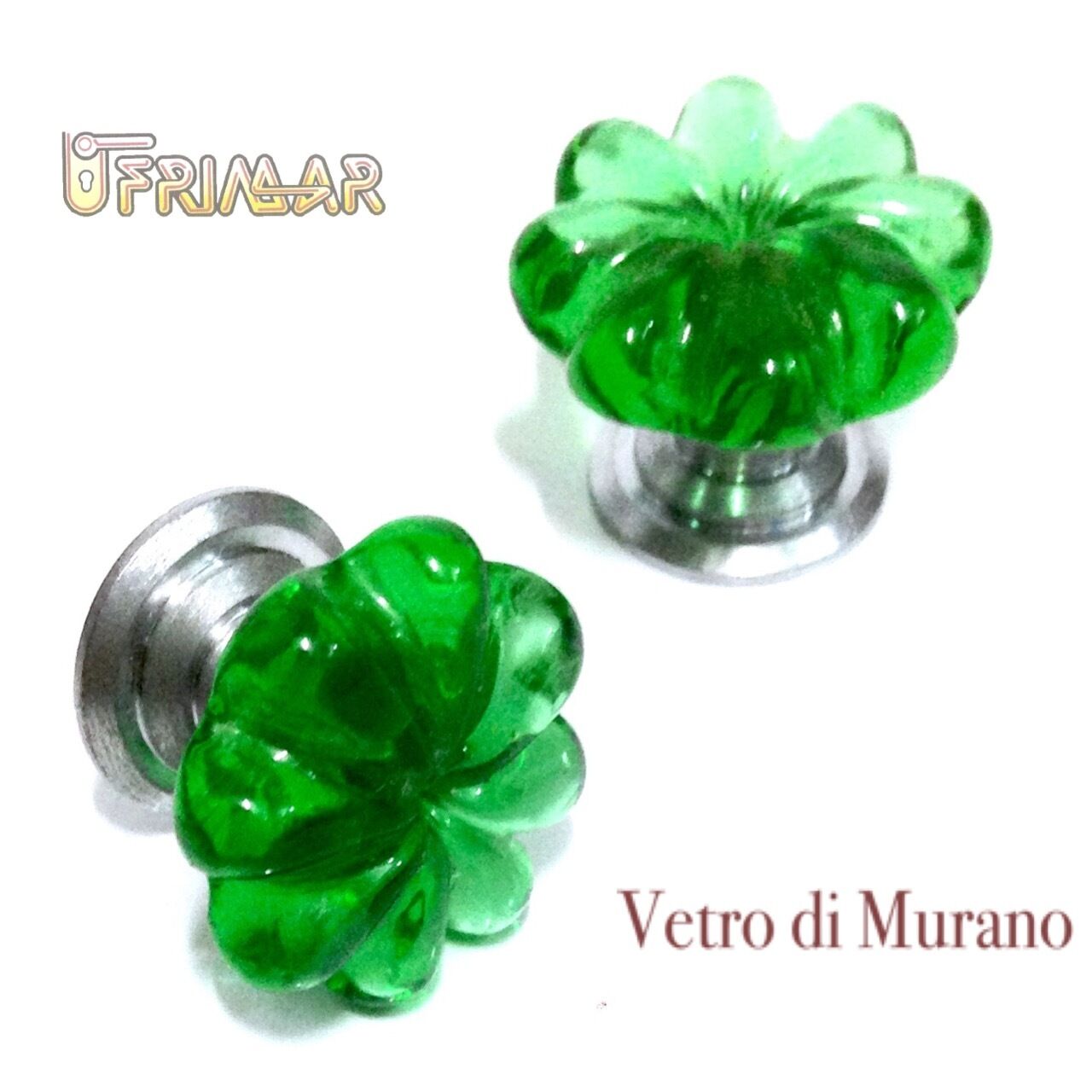 POMOLO VETRO MURANO D.mm.25 VERDE LUCIDO con base CROMO SATINATO Made in Italy