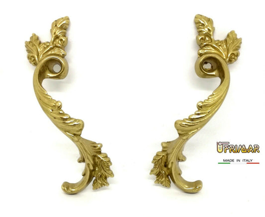 COPPIA MANIGLIE PER MOBILI ANTICHI OTTONE LUCIDO Interasse mm.96 Destra Sinistra