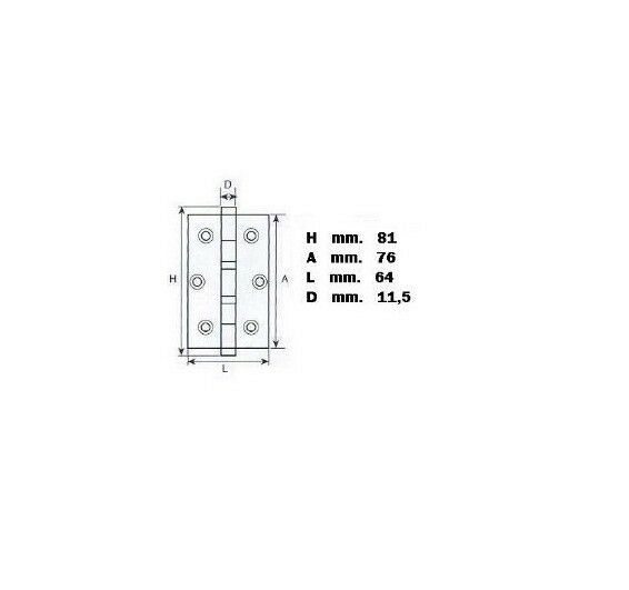 CERNIERA CON CUSCINETTI 3x2,5" mm.76x64 CROMATO LUCIDO PER PORTA IN LEGNO