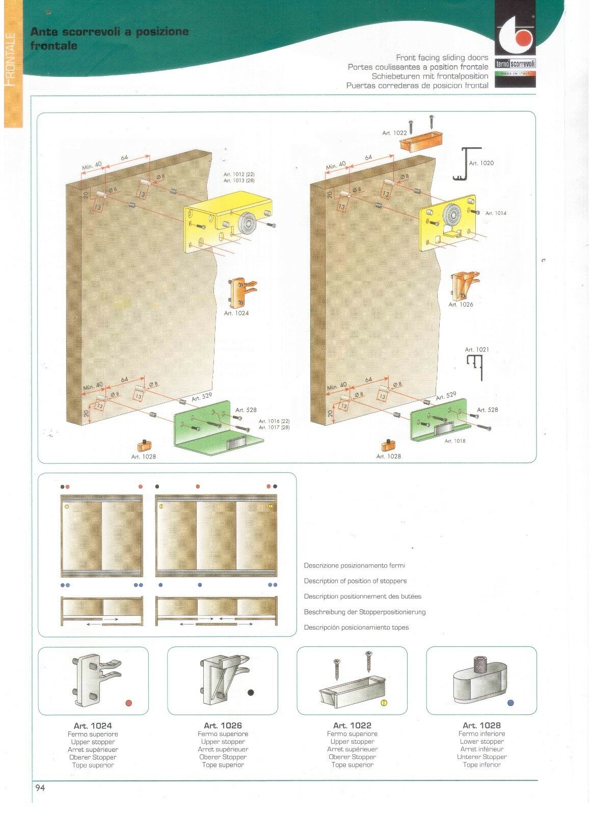Guarnitura Terno 1012/1016 per ante scorrevoli posizione frontale spess. 22 mm