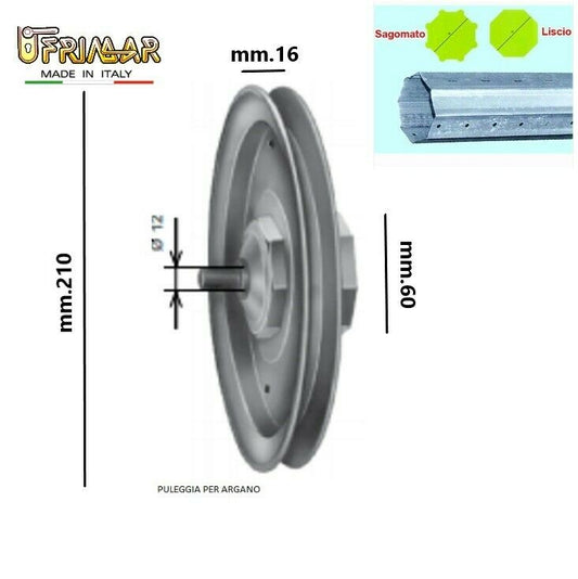 PULEGGIA RUOTA PER AVVOLGIBILE D.210 SAGOMATO POR CAVO ACCIAIO ARGANELLO