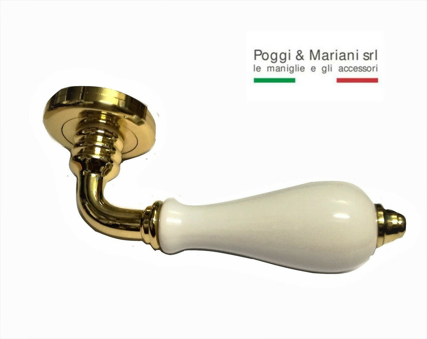 MANIGLIA MARTA ART. 300R POGGI E MARIANI PORCELLANA BIANCA + ORO LUCIDO CERAMICA