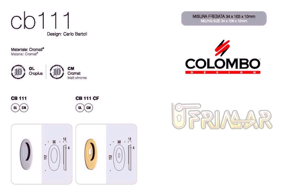 MANIGLIA INCASSO PER PORTE SCORREVOLI COLOMBO CB111OTTONE L. SENZA FORO CHIAVE