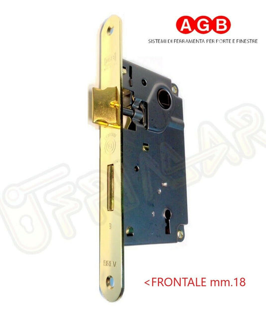 SERRATURA AGB PATENT CENTRO B010025003 mm.50 OTTONATA INFILARE PORTA FR.mm.18