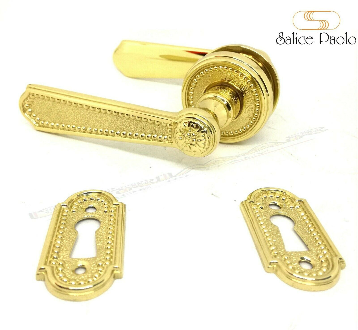 COPPIA MANIGLIA PORTA SALICE HANNOVER 435O OTTONE LUCIDO CON BOCCHETTE CHIAVE