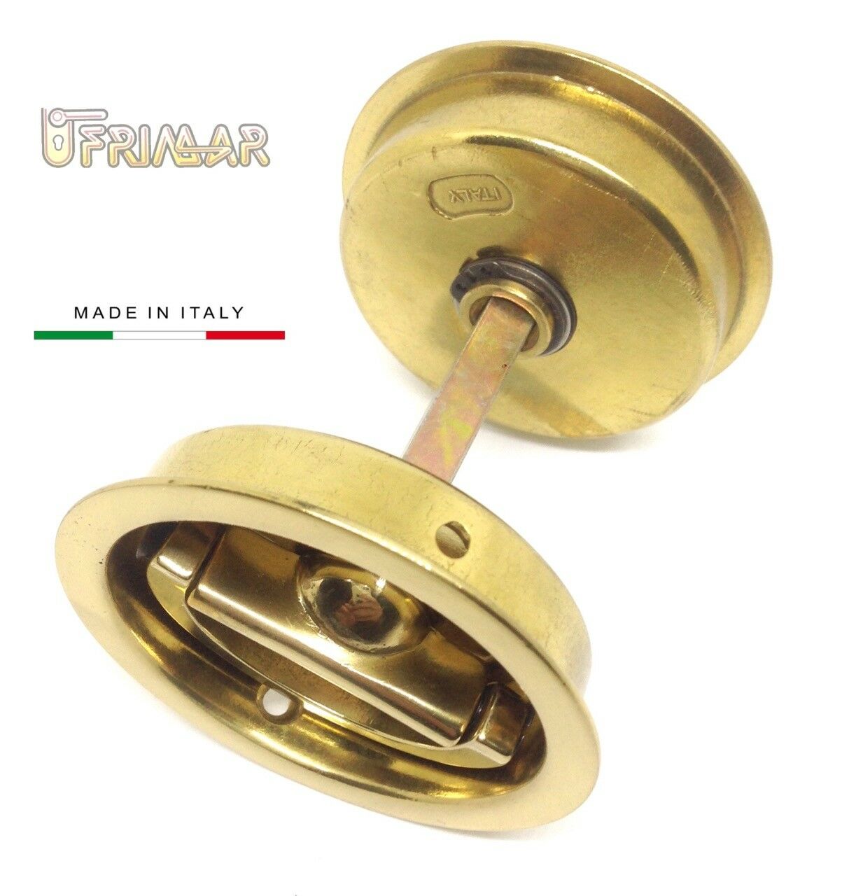 Kit maniglie incasso Rivadossi 54 doppio anello girevole Ottone Lucido D.mm.65