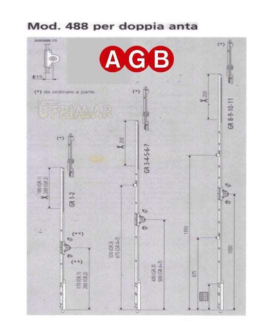 Cremonese AGB doppia anta A004881506 mod.488 cm.140/160 GR6 per infissi legno