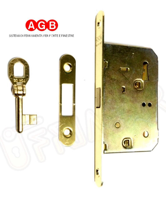 SERRATURA PORTA SCORREVOLE A GANCIO 01771.50 OTTONATA CHIUSURA A CHIAVE INFILARE