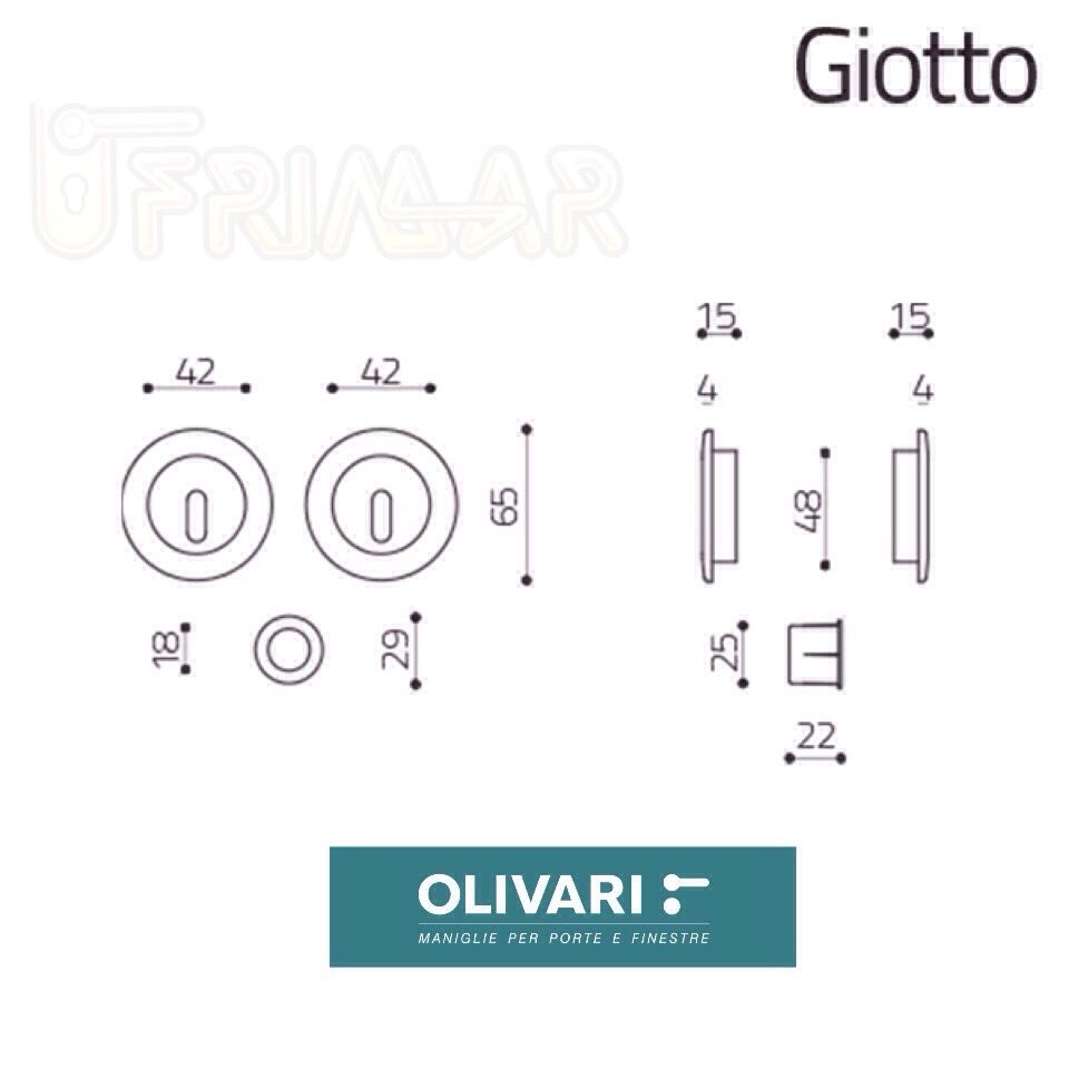 MANIGLIE INCASSO PORTE SCORREVOLI OLIVARI D125 GIOTTO TONDO **VARIE FINITURE**