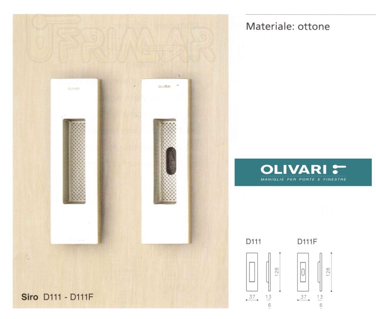MANIGLIA INCASSO PORTE SCORREVOLI OLIVARI D111 SIRO SENZA FORO CHIAVE CROMO LUC.