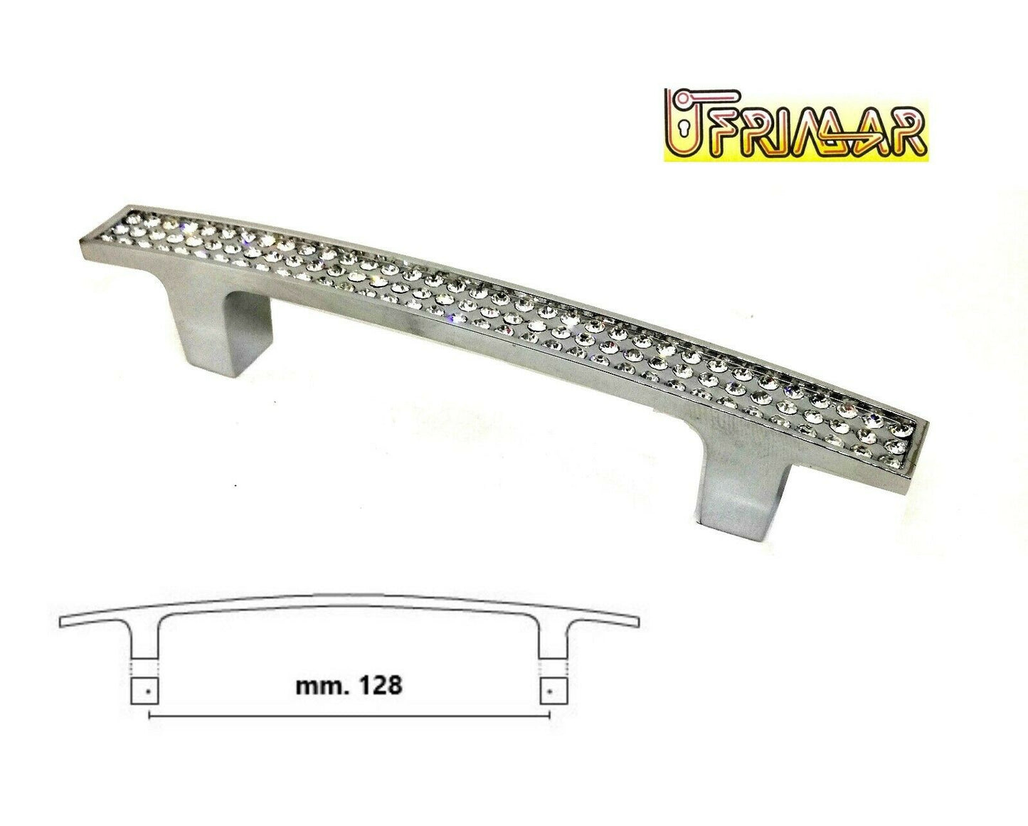 MANIGLIA MANIGLIETTA MOBILE CUCINA BAGNO INT.mm.128 CRISTALLO STRASS + CROMO