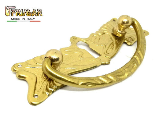 MANIGLIA CLASSICA PER MOBILI ANTICHI CON FORO CHIAVE mm.64 OTTONE LUCIDO GIUSTI
