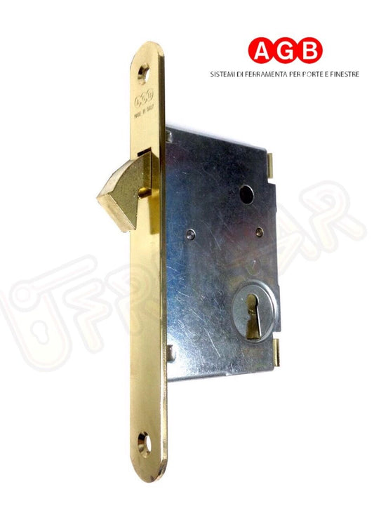 SERRATURA AGB PER PORTE SCORREVOLI 00701.40 E.mm.40 OTTONATA CHIUSURA CON CHIAVE