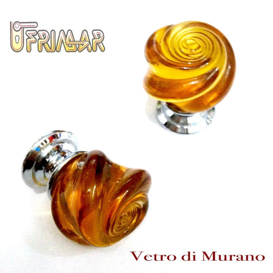 POMOLO VETRO DI MURANO Made in Italy D.mm.30 AMBRA LUCIDO base CROMO LUCIDO