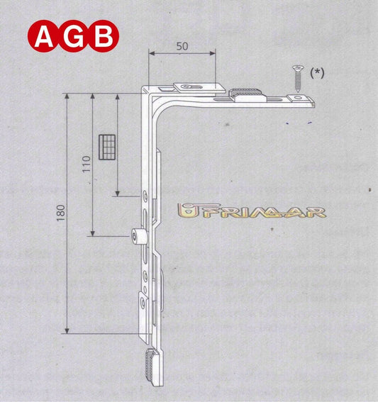 Movimento angolare AGB cod.A400090001 GR1 mm.50x185 ricambio per anta ribalta
