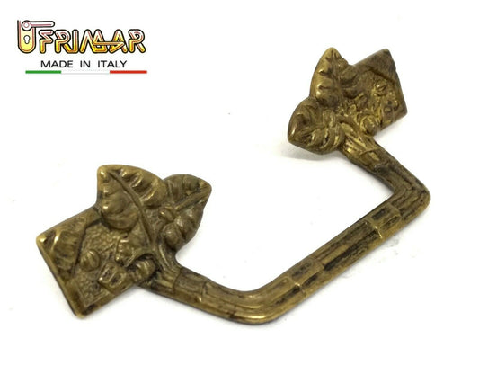 MANIGLIA CLASSICA PER MOBILI ANTICHI Interasse mm.64 OTTONE PATINATO ANTICO