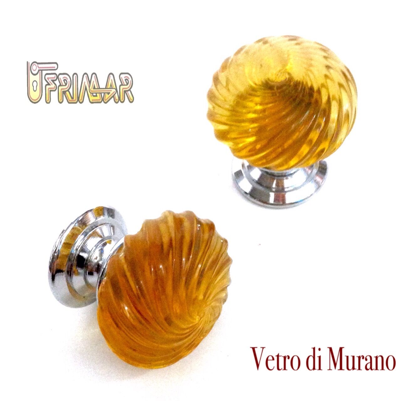 POMOLO VETRO MURANO D.mm.30 AMBRA LUCIDO con base CROMO LUCIDO Made in Italy