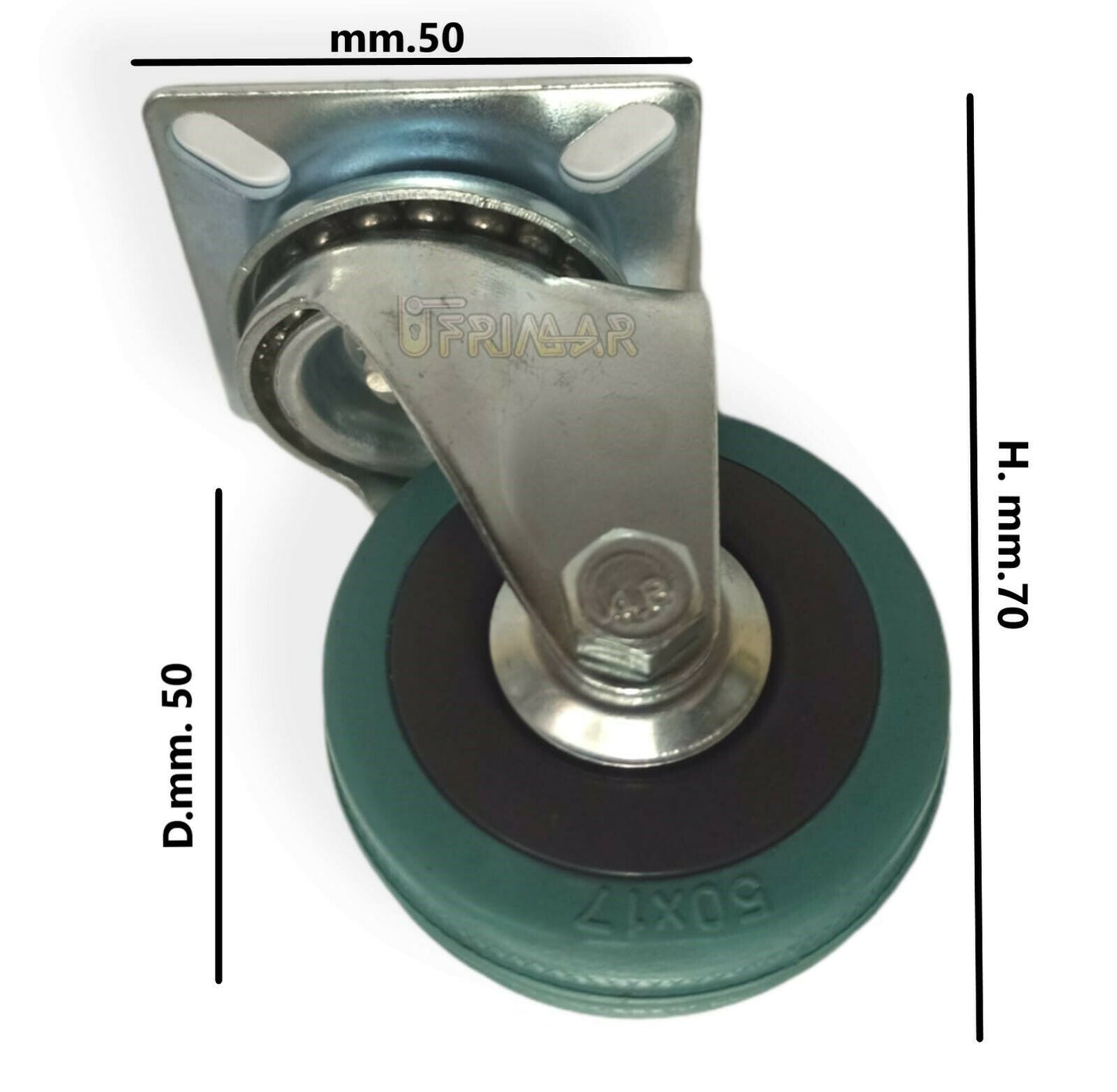 Ruote per mobili D.50 Altezza mm.70 ruota in gomma con piastra girevole ufficio