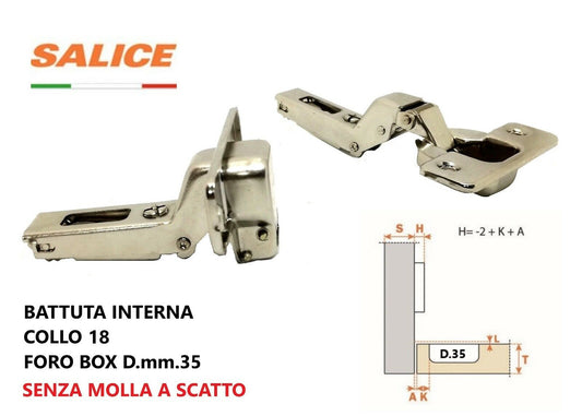 CERNIERA SALICE C2A4P99 FORO mm.35 BATTUTA INTERNA COLLO 18 SENZA MOLLA A SCATTO