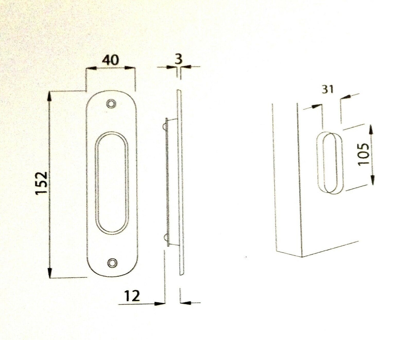 Maniglia incasso porte scorrevoli Reguitti 520PI Ottone Antico senza foro chiave