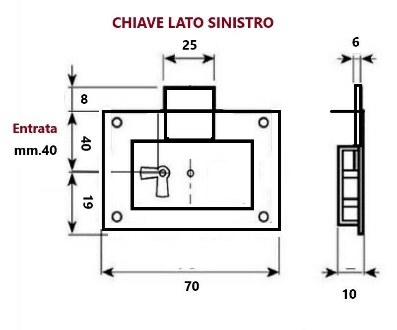 SERRATURA PER MOBILI ANTICHI Entrata mm.40 CASSA INCASSO 19 FASEM SINISTRA
