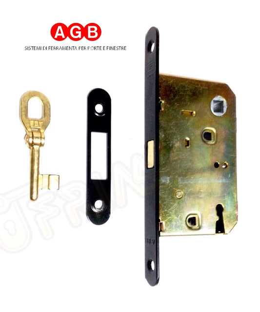SERRATURA AGB SCIVOLA A GANCIO 01771.50 NERA CHIUSURA Q.8 + CHIAVE DI BLOCCO
